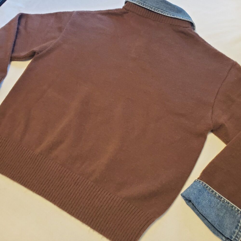 Revolve Commence Denim Collared Brown Sweater Womens Sz M Preppy Chic - Picture 10 of 11